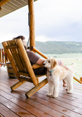 Sitting of the front porch of the cabin is one of our favorite places to be.