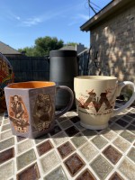 We love to sit outside on our patio while drinking a cup of coffee and listening to music. As you can tell from our mugs we’re big nerds!