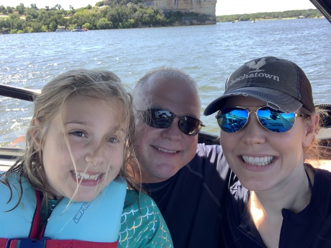 We love spending time together at a nearby lake.