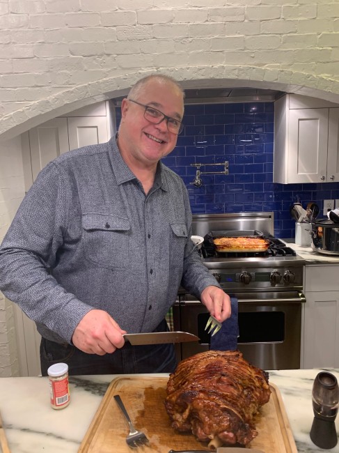 Tom is an excellent cook, here he is preparing Christmas dinner.