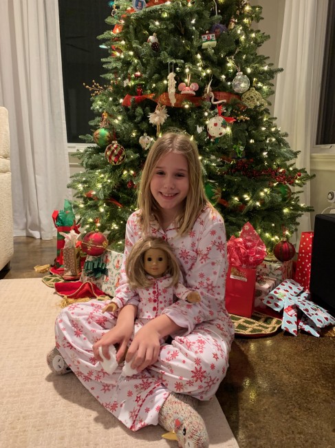 Katie is a nurturing soul, she tends to her dolls with loving care. Every year Santa brings her matching dolly/Katie PJs.