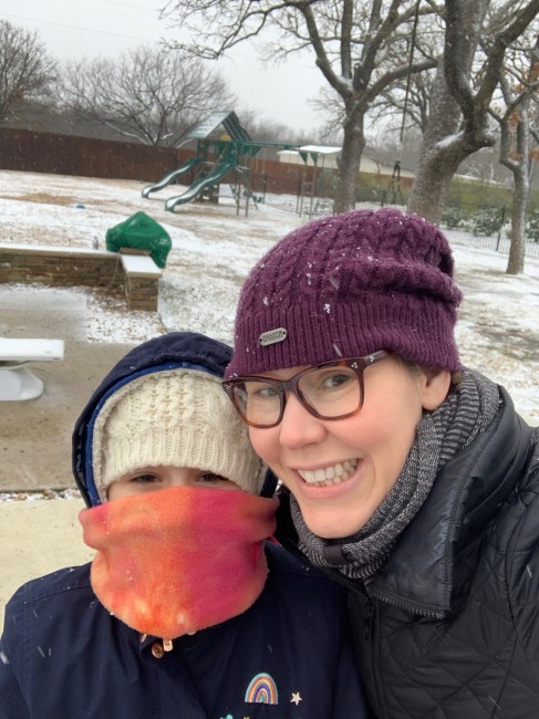 On a rare snow day in Texas, we built a TINY snowman.