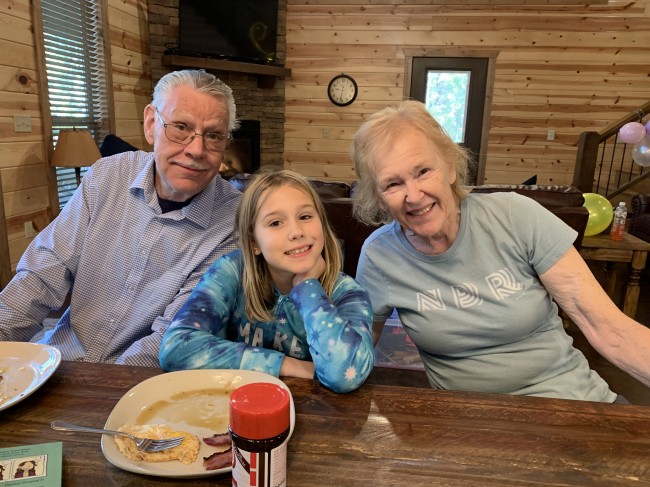 Celebrating Katie's birthday at the lake with Nana & Papa