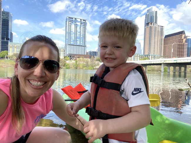Mommy & Mithcell by the lake during a kayaking excursion Mommy & Mithcell by the lake during a kayaking excursion