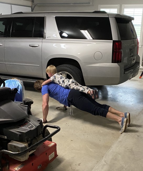 We are having to get creative with our exercise and workout in the garage with the kids a lot We are having to get creative with our exercise and workout in the garage with the kids a lot