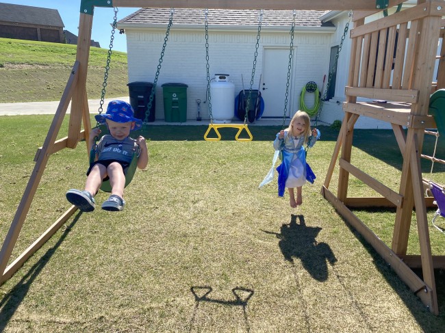 A favorite outdoor activity is swinging A favorite outdoor activity is swinging