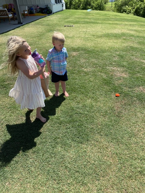 Easter egg hunt in our backyard Easter egg hunt in our backyard