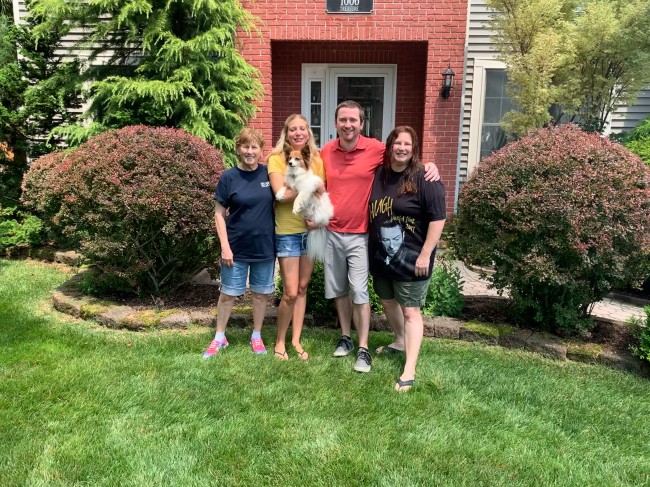 Family pic with Matt's Mom and Sister. Bailey made it into the shot too!