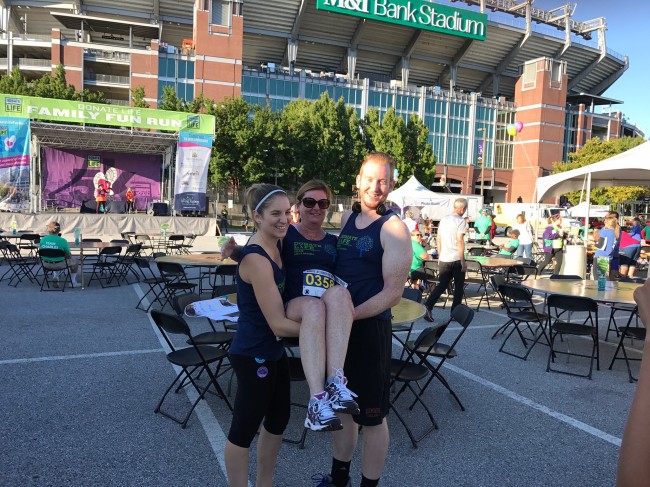 Family being silly at a race.