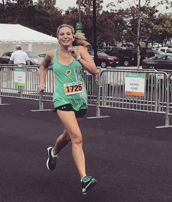 Amy about to cross the finish line!