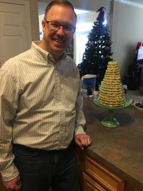 David's specialty: baking and building the krunsekake, a traditional Norwegian celebration cake. We had one at our wedding and now David makes one each Christmas.