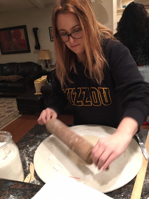 Meaghan learned to roll the dough this year. It's not like other doughs. It's tricky.
