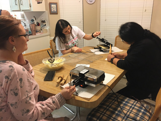 The whole family gets in on making Krumkake every year. The whole family gets in on making Krumkake every year.