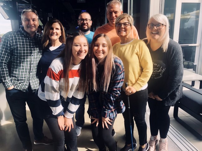 From left to right: Michael (Georgia's fiance), Georgia (Cindi's sister), Emily, Stephen, Erin, Jamey, Cindi, and Alex at Top Golf for some competitive family time :)