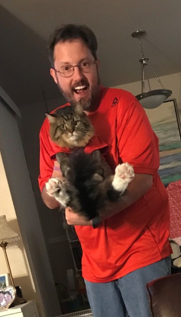 Like father like son. Edward, our Maine coon mix has a tshirt just like Wyatt.