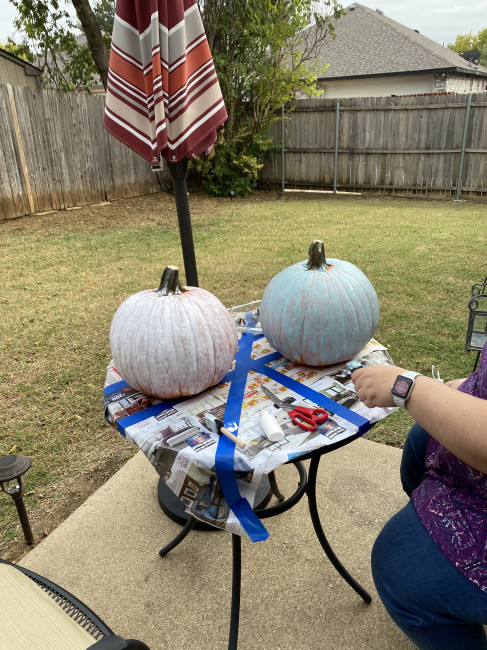 This year we decided to paint our pumpkins to go with the theme of our front yard-The Nightmare Before Christmas.