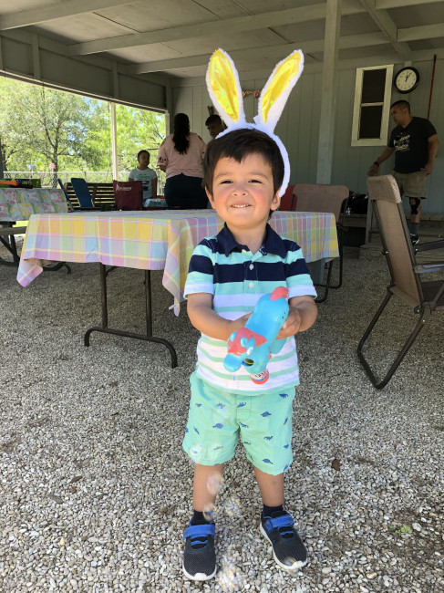 Hippity Hop! Conner getting into the spirit.