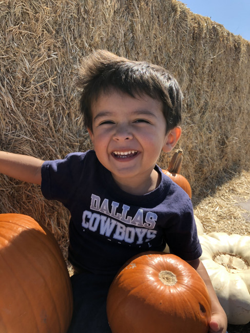 Conner checking out some pumpkins at the local patch.