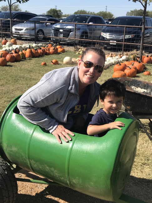 Tracie and Conner on a train/tractor ride.
