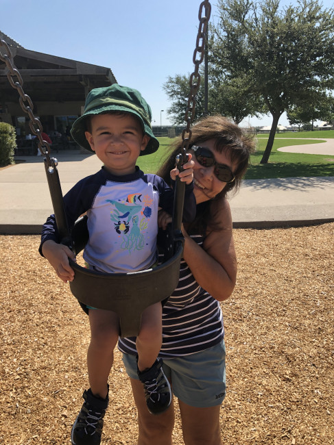 Conner and Grams going for a swing.
