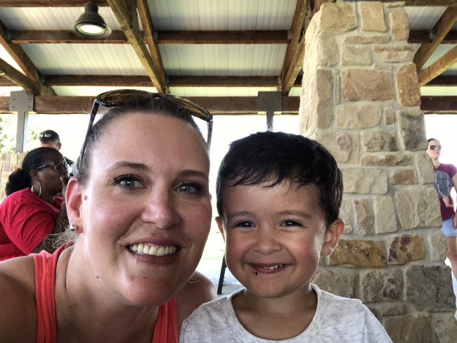Tracie and Conner at his cousin's birthday party.