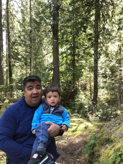 Jeff and Conner in the tall trees.