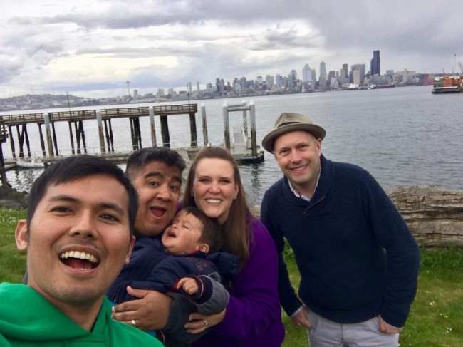 Visiting with Uncle Scott and Uncle Romi in Seattle.