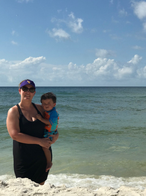 Sandy toes and sun-kissed nose! Tracie and Conner enjoying Orange Beach.