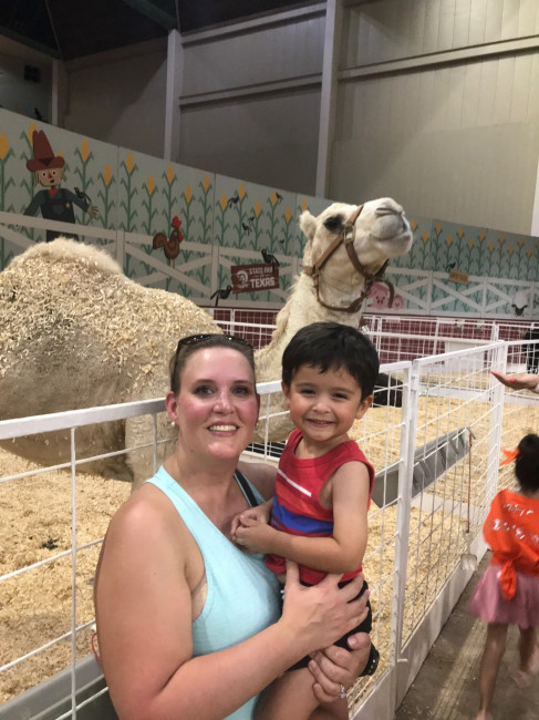 Tracie and Conner at the Texas State Fair. Conner loves seeing all of the animals.