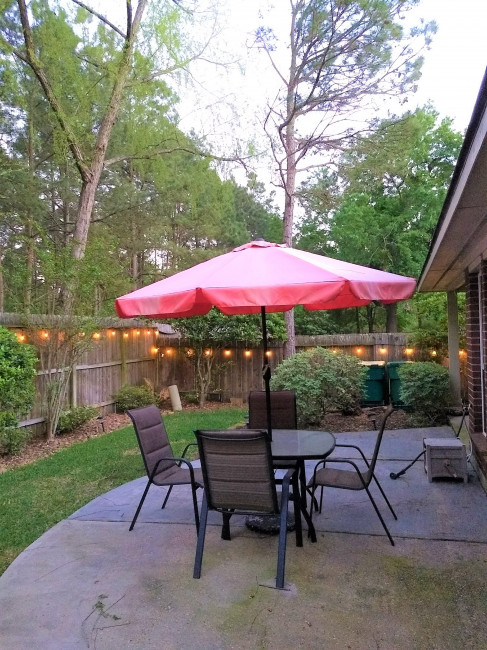 Our back porch. Laurice could sit outside for hours, and we look forward to playing with a kid in the backyard one day.