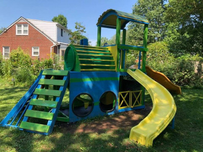 Building things- this is the playground Lauren designed so our son has a fun place to play during the pandemic.