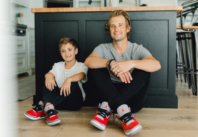Stayton loves shoes. He collects Air Jordan's and his passion is beginning to spread to Huds. Hudson loves to have matching shoes with his dad.