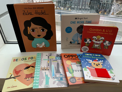 Reading is very important to us, and we've already started piling up children's books for our home library.